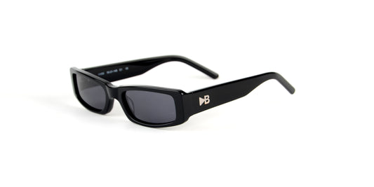 Side view of BASS black rave sunglasses with BACKSTAGE logo