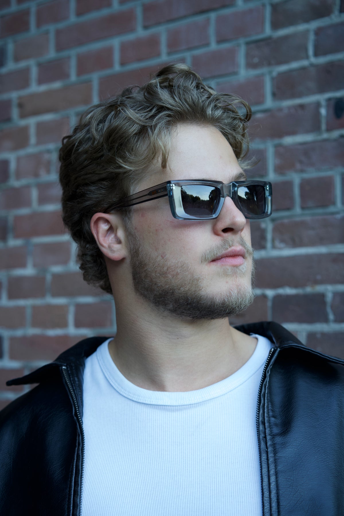Model wearing SNARE techno sunglasses by BACKSTAGE