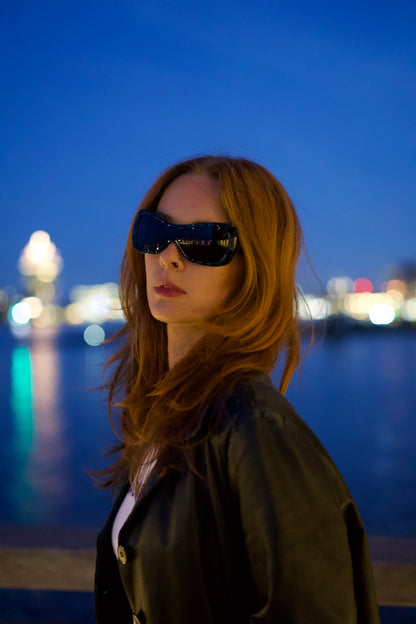Model wearing rave sunglasses Melody